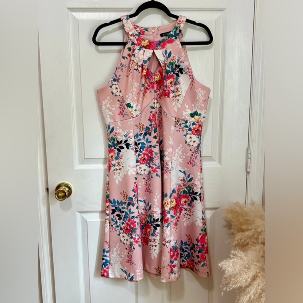 Floral Halter Neck Dress in Pink